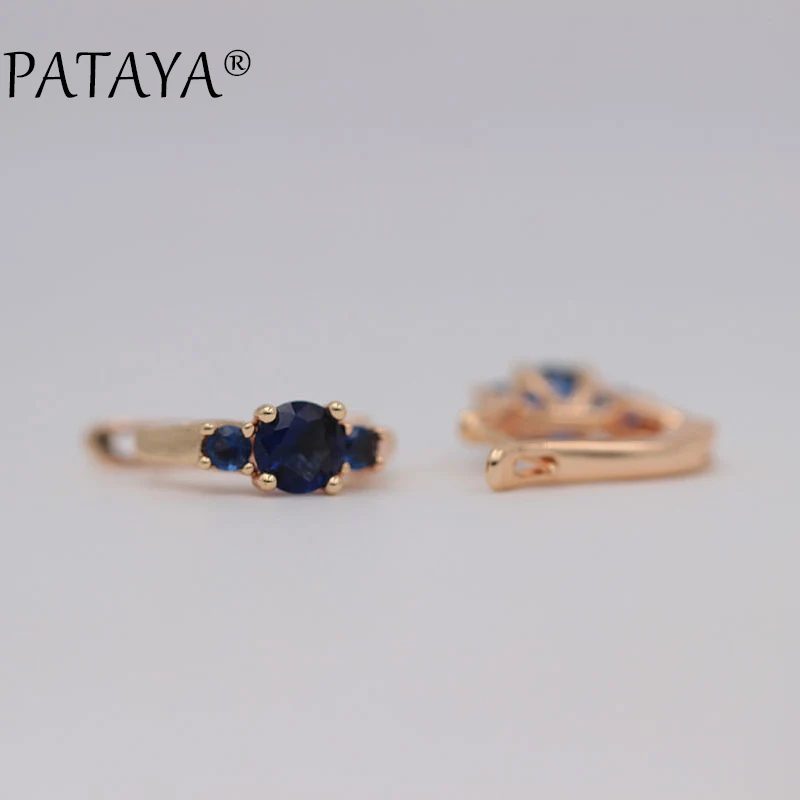 PATAYA New Arrivals 585 Rose Gold Color Drop Earrings Round Green Natural Zirconia Girl Women India Wedding Jewelry Multicolor