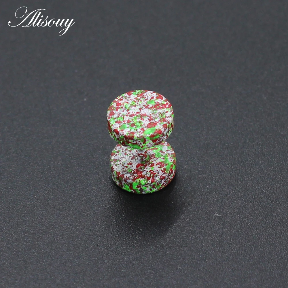 Alisouy 1 pair fashion men cool fake ear plugs Round stud earrings 8mm stainless steel Nightclub candy color Paint Punk jewelry