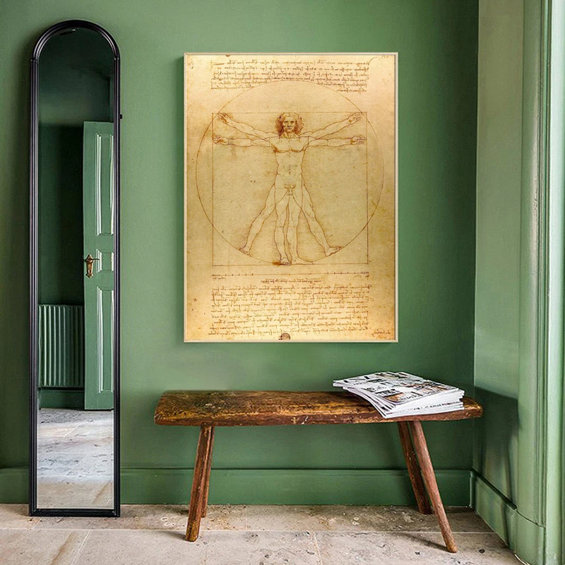 

Classical Famous Painting Vitruvian Man, Study of Proportions by Leonardo da Vinci, Poster Prints Wall Art Canvas Painting Decor