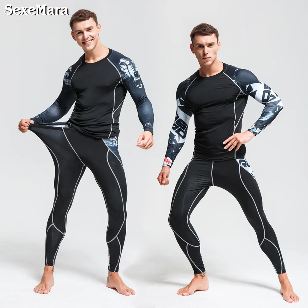 DaFeiBang männer Thermische Unterwäsche Set Compression Trainingsanzug Rashgard Fitness Thermo MMA Gym Sport Anzug männer Lange Unterhosen