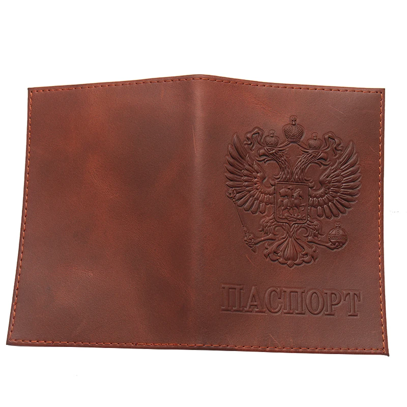 2024New Vintage Style Russian coffee Crazy horse Genuine Leather Passport Holder Cover Case