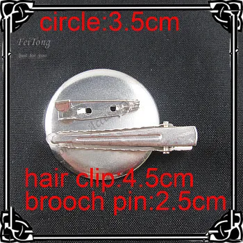 Free shipping!!100pcs/lot  3.5cm metal circle with aligator clip and brooch pin