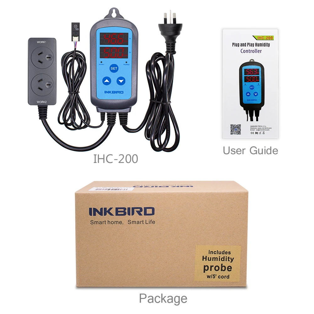 INKBIRD IHC-200 Pre-wired Digital Dural Stage Humidity Controller, Dehumidification Humidifaction Control for Humidifier and Fan