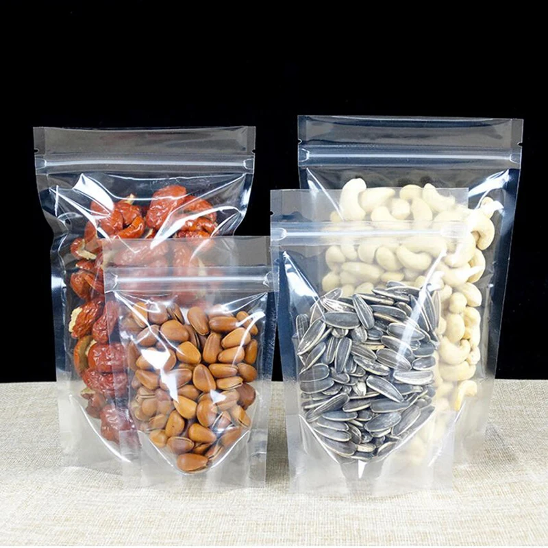 

Mixed Up sizes Stand Up Clear Plastic Packaging Packing Bag for Food Coffee Nuts Sugar Storage Resealable Zipper Lock Bag