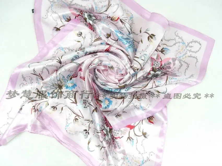 Fashion Brand Female Pink Scarf Hijab,Women Polyester Silk Scarf Printed,Flowers Design Satin Big Square Scarf/Shawl For Ladies