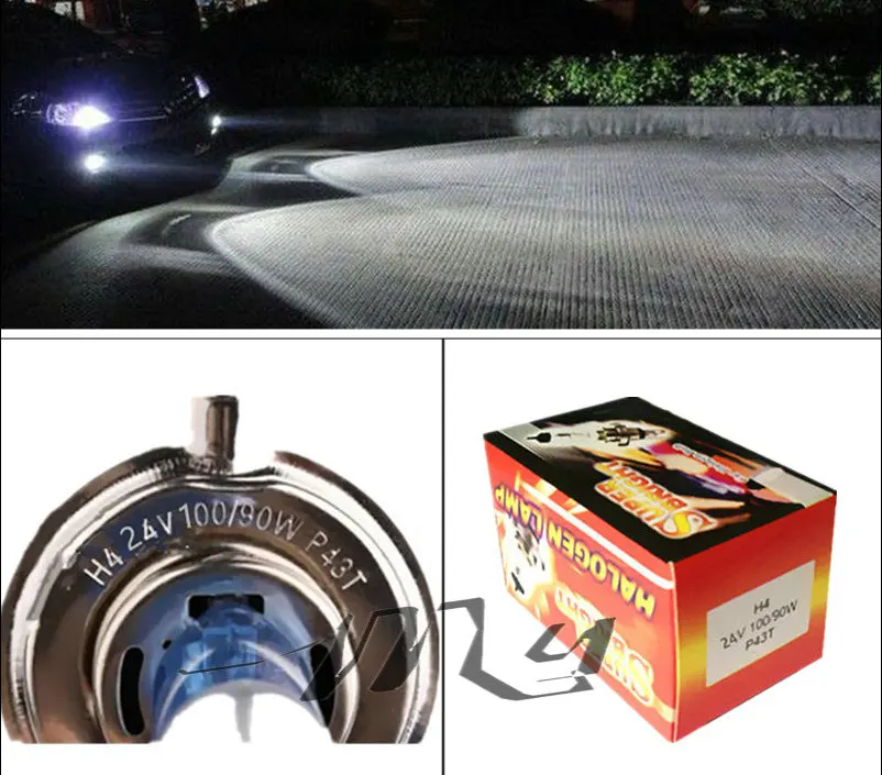 2pcs 24V H4 100W Super Bright Fog Lights Halogen Bulb High Power Headlight Lamp Car Light Source parking Head White 100/90W