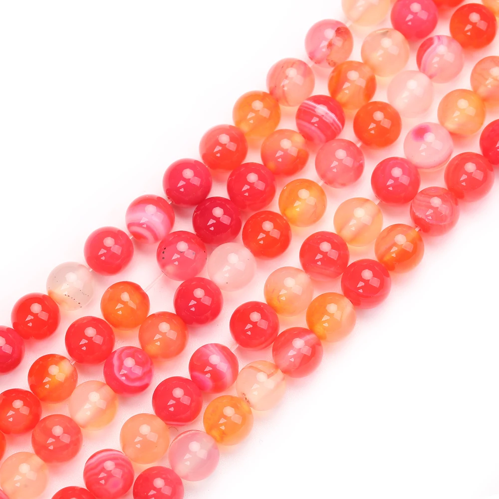 Red Beads Round  Natural Banded Agat Natural Stone Charm Beads For Jewelry Making DIY Bracelet Necklace 4 6 8 10 12 mm