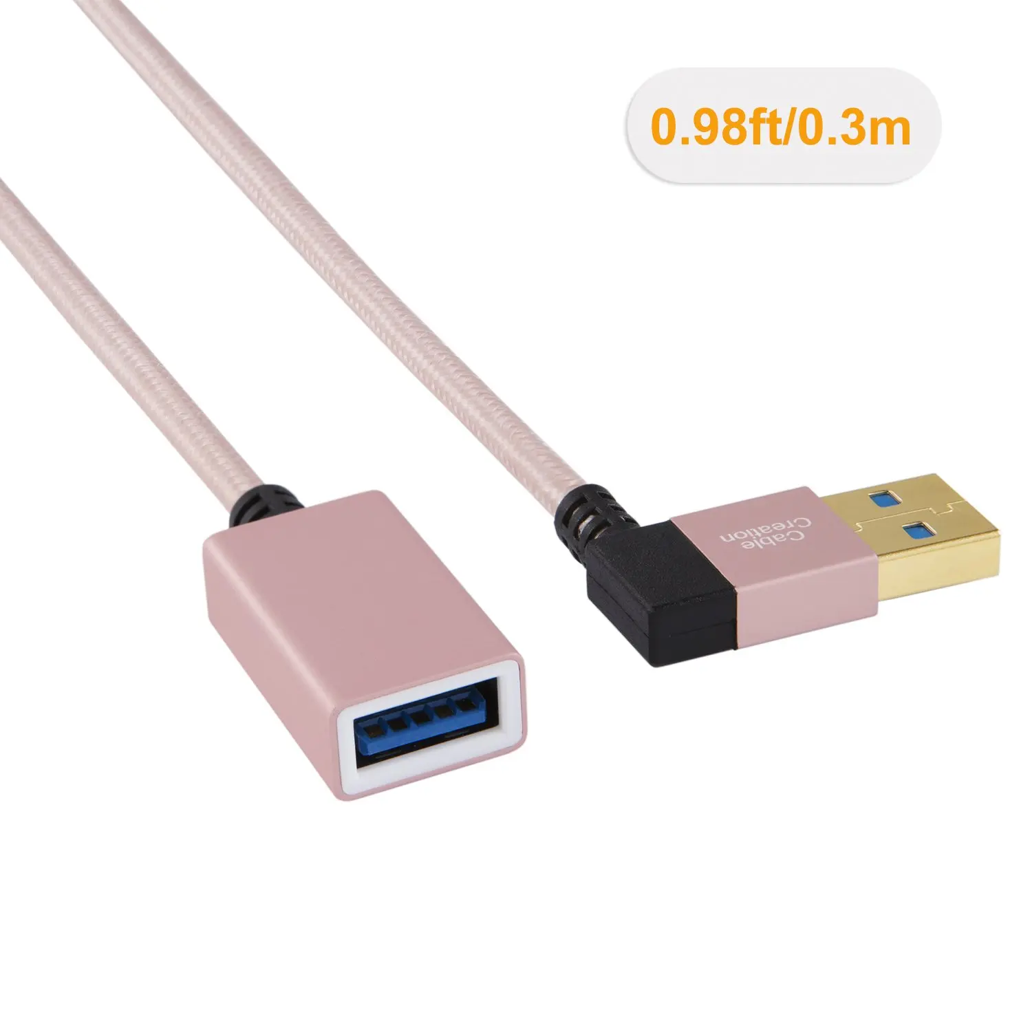 JORINDO-Cable de extensión USB 3,0, Cable extensor de ángulo recto USB 3,0 macho a hembra, Compatible con unidades de pulgar, aluminio oro rosa