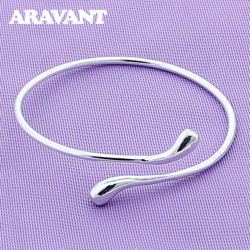 

925 Silver Water Drop Open Cuff Bracelet Bangle For Women Wedding Jewelry Gifts