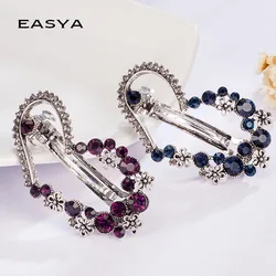 EASYA Vintage Antique Metal Crystal Heart Hairgrips Purple Blue Butterfly Flower HairPins For Women's Hair Accessories