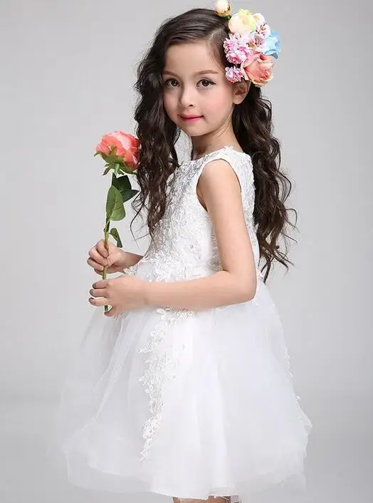 2017 Hot White First Communion Dresses For Girl Tulle Lace Infant Toddler Pageant Flower Girl Dress for Wedding and Birthday