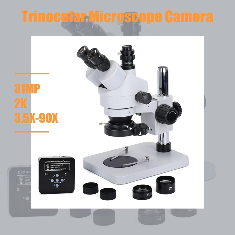 1080P 21MP 2K HDMI USB C Mount Video Camera 3.5X-90X simul-focal Continue Trinocular Microscope Phone Soldering PCB Repair Tools