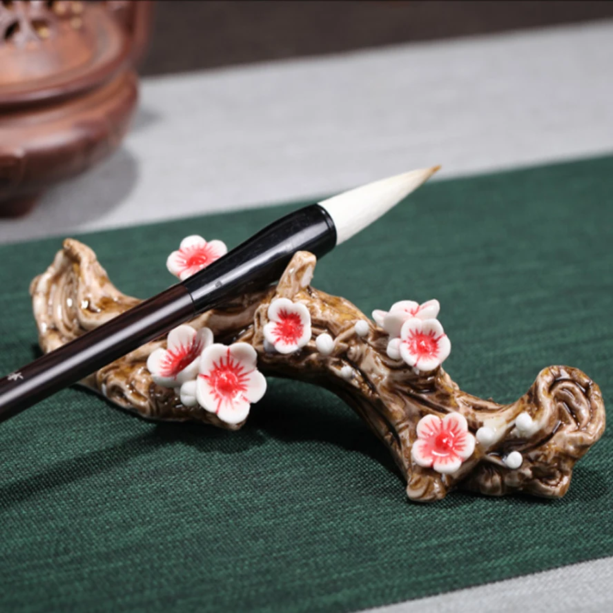 Originality Ceramic Pen holder Ruyao Plum blossom pen shelf pen hanging Paperweight for Art painting Calligraphy Paints Supplies