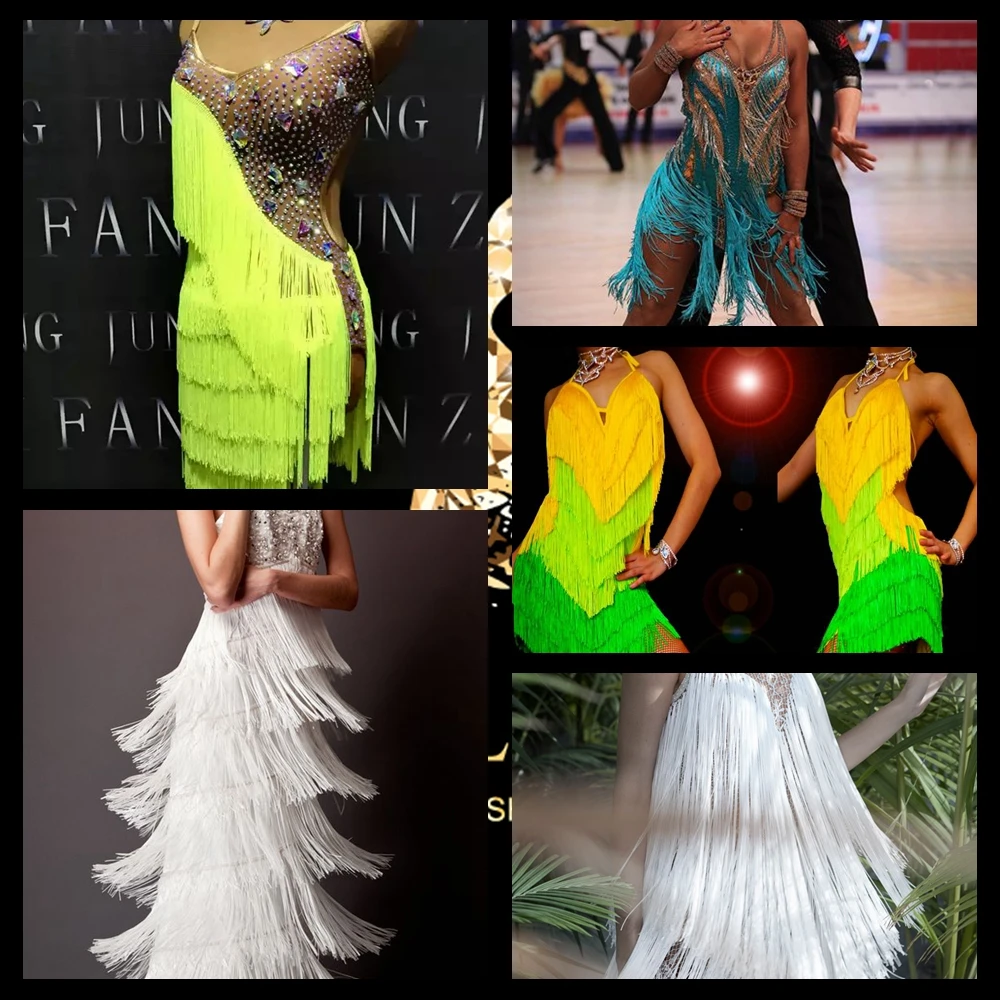 Crystal Castle Fringes Tassel For Clothes, Soft Polyamide Timming Fringes, Lace Accessories For Latin Dress,  20CM, 30CM