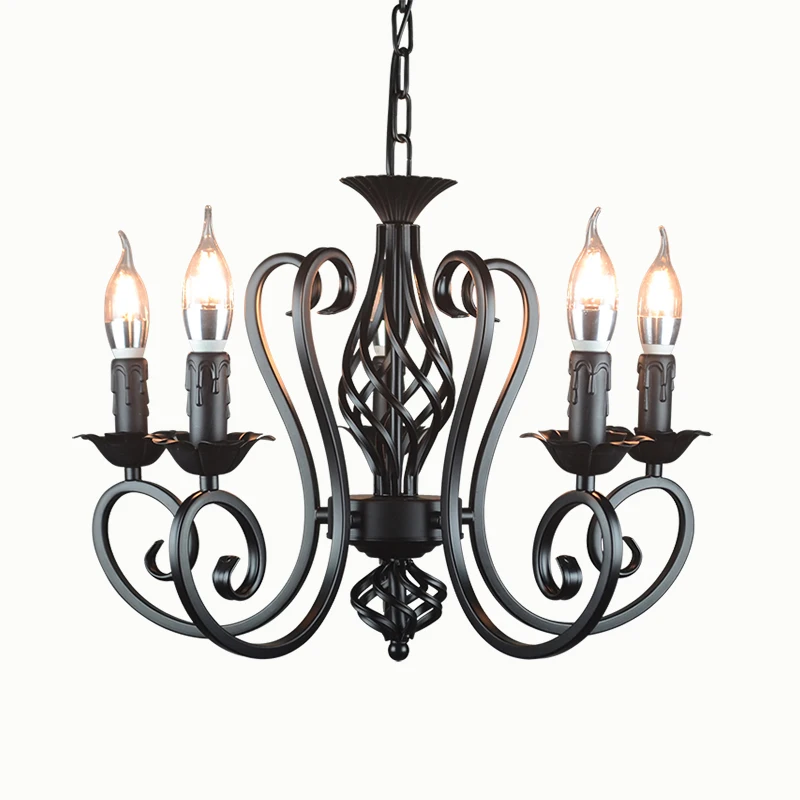 Foyer living dinning room vintage 3 5 6 lights classic iron LED chandelier lamp black blue pink white E14 LED candle light