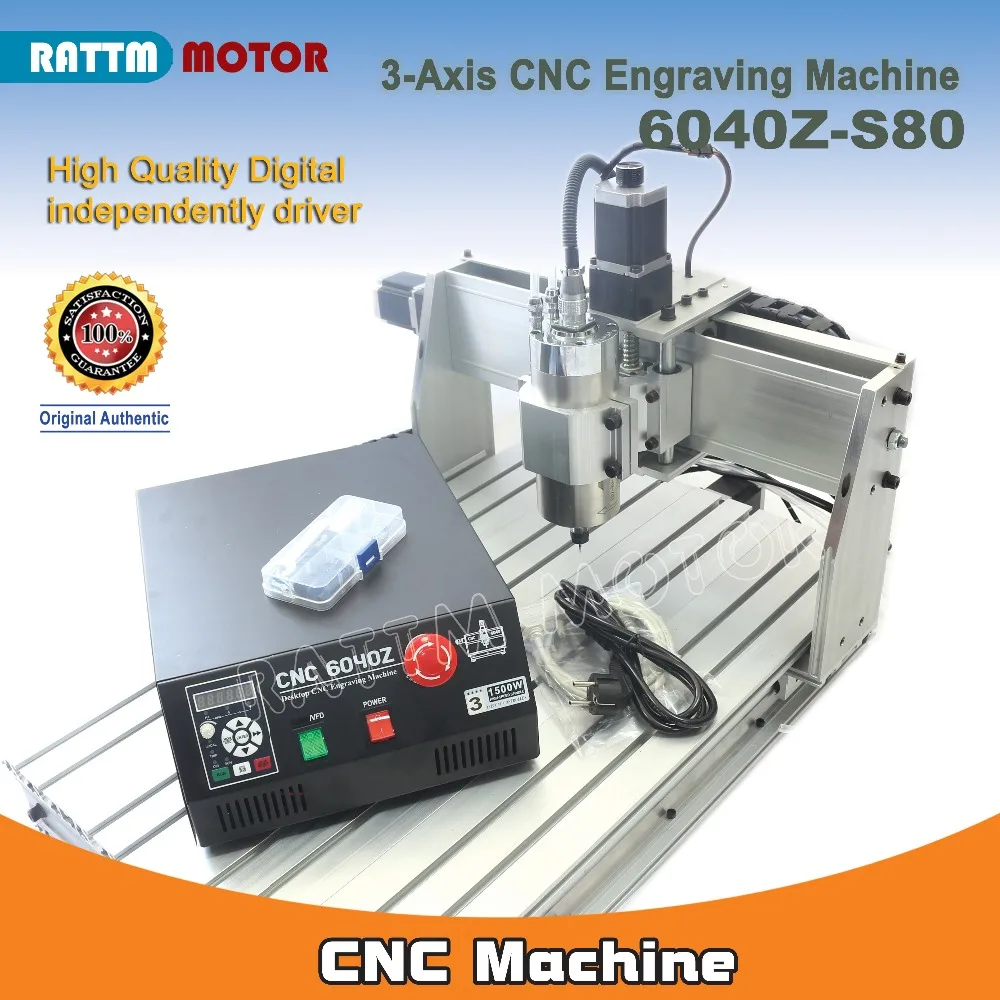 3 Axis 6040Z-S80 1500W / 1.5KW CNC milling engraving machine Mach3 220VAC For wood PCB bamboo etc. with electric control panel