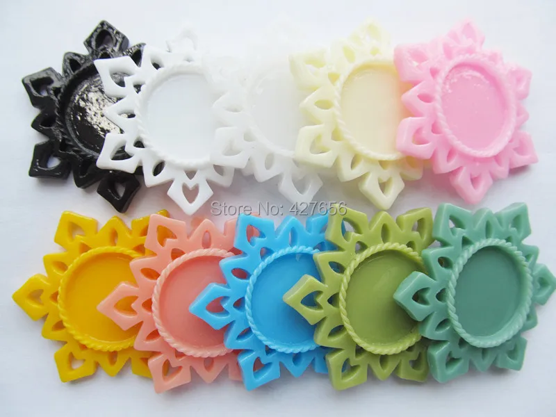 50pcs Mixed Colors Flatback Resin Snowflake Charm Finding,Filigree Base Setting Tray, for 25mm Cabochon/Cameo,DIY Accessory