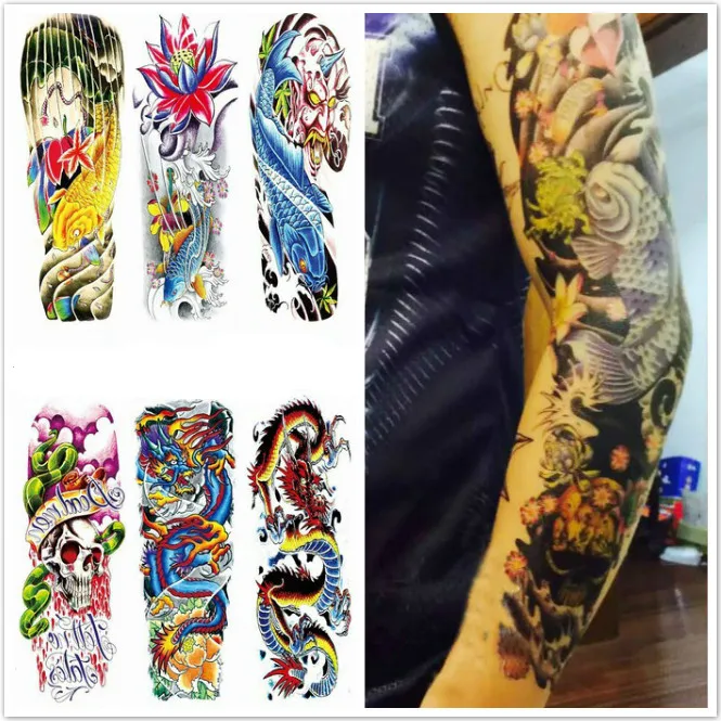 

Wholesale New Large Waterproof Full Arm Tattoo Leg Sticker Tatoo Sleeves On Body Art Temporary Tatuajes 100pks/lot free shipping