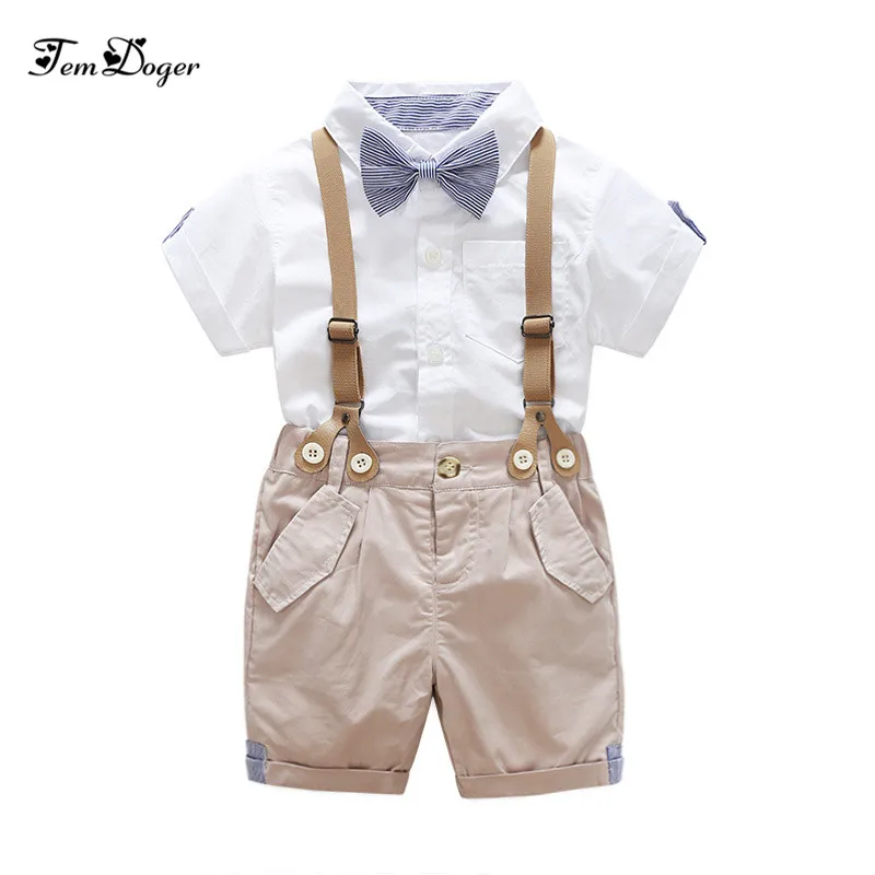 

Tem Doger 2017 Summer Baby Clothing Sets Kids Boys Gentlemen Clothes Newborn Tie Short Sleeve Shirt Suspender Pants Outfit Set