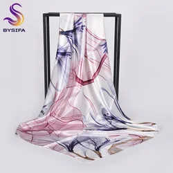 [BYSIFA] Scarf Hijab 2019 New Ladies Grey Red Square Scarves Wraps Fashion Floral Design Satin Silk Scarf Shawl Pink Blue 90*90