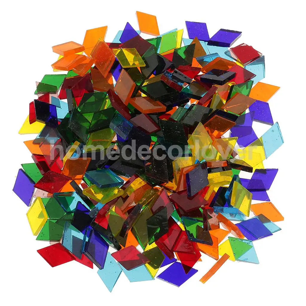 500pcs Assorted Color Clear Triangle Rhombus Glass Mosaic Tiles Pieces for DIY Craft