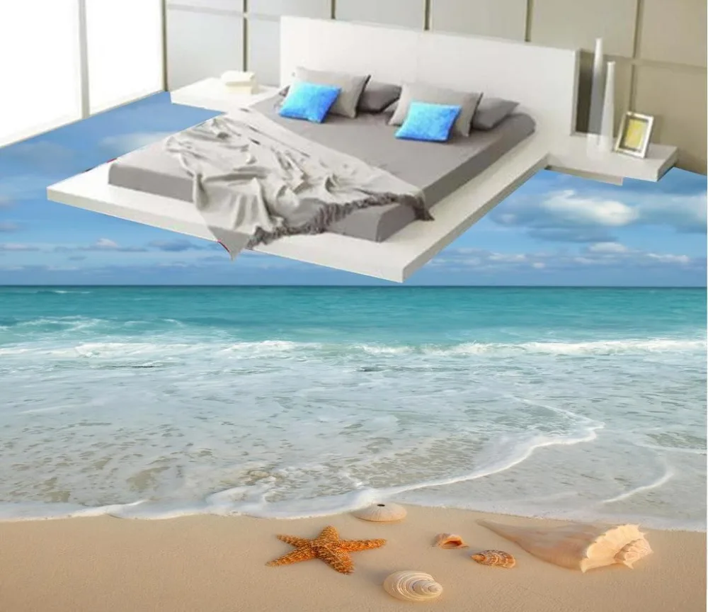 

3d-фрески для ванной комнаты, пляжные фотообои для пола, 3d стереоскопические 3D-обои для пола, ПВХ водонепроницаемые напольные обои