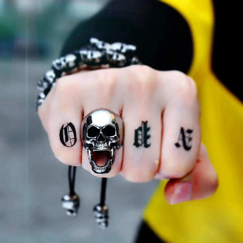 Beier Stainless steel punk Gold Color  skull soul leader can be moved three style Ring men Party fashion Retro jewelry BR8-592