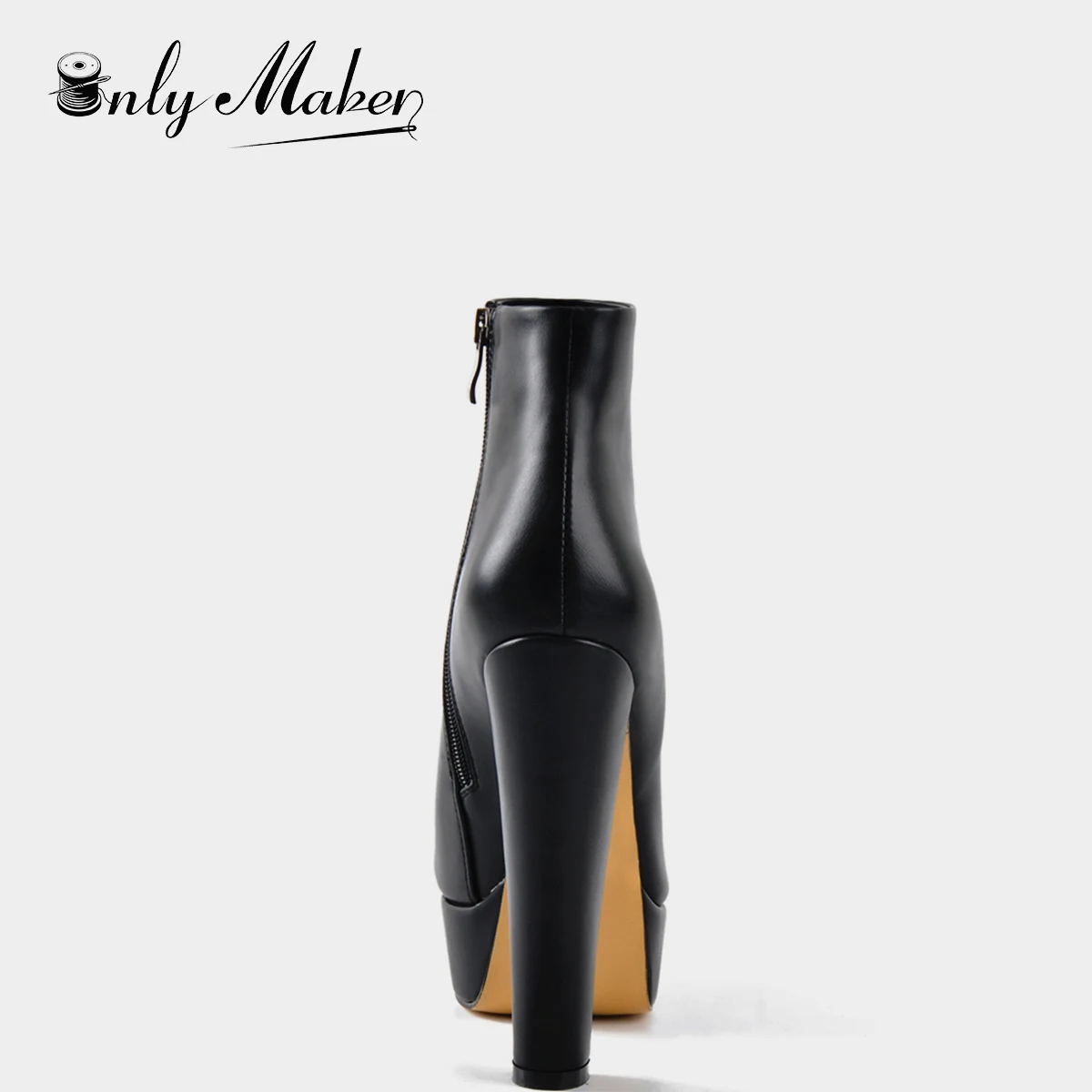 Onlymaker Women Platform Ankel Boots Classic Block Chunky Heel High Heels Black Big Large Size Round Toe Booties