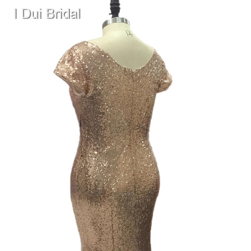 Badgley Plus Size Paillettes Abiti Da Damigella D'onore Guaina Champagne Rose Gold Wedding Damigella D'onore Fabbrica Custom Made