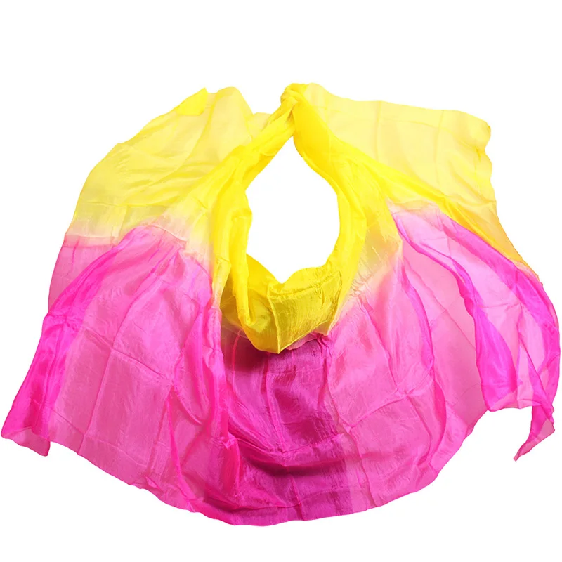 100% Silk Belly Dance Veil Belly Dance Shawl Scarf Rose+Yellow Color Belly Dance Practice Performance Silk Veil 250/270*114 cm