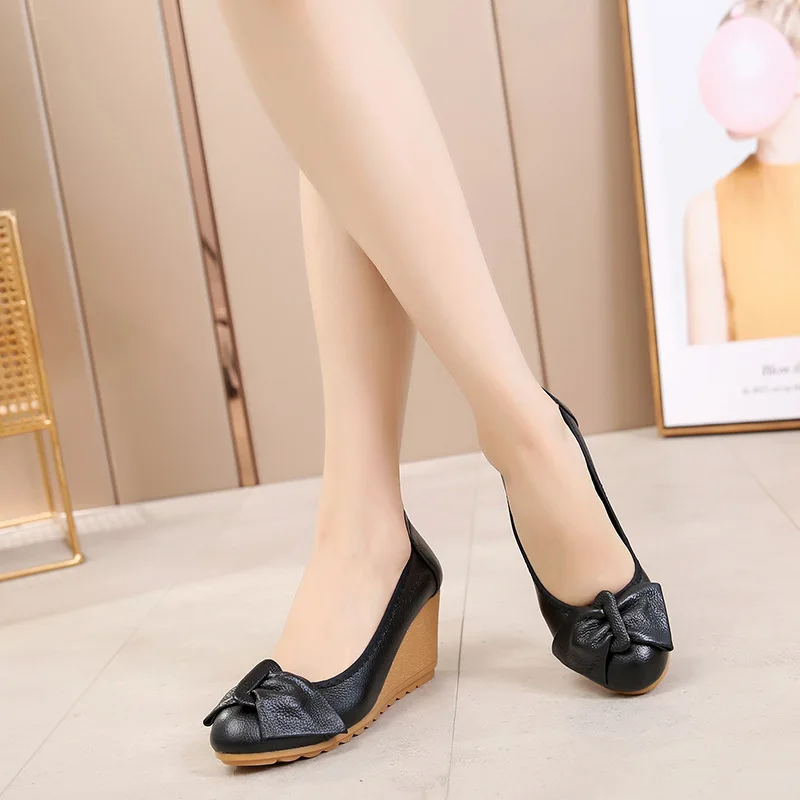 New Fashion Genuine Leather High Heels Women Wedge Shoes Casual Woman Shoes Elegant Ladies Wedges Female Footwear YX1551