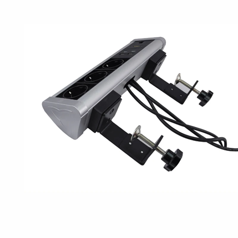 Countertop Movable Triangle Desktop Power Outlet Table Clamp Electrical Socket 3 EU Plugs 2 USB Charger Ports HDMI RJ45 Network