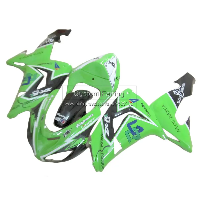 Free Custom Fairing kit for Kawasaki ZX 10R 2006 07 green 2007 06 Ninja zx10r decals black fairing TP59