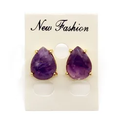 100-Unique 1 Pair Light Yellow Gold Color Water Drop Original Amethysts Stud Earrings Elegant Women's Earring