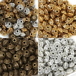 50Pcs/Lot Metal UFO Shape 6mm Mix Antique Gold/Bronze Plated Spacer Bead Cone Pattern Loose DIY Beads for Jewelry Making