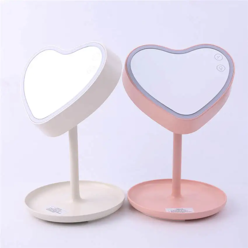 lovely Teenage heart Makeup mirror led table lamp girl bedroom deco chargeable makeup table light birthday present night lamp