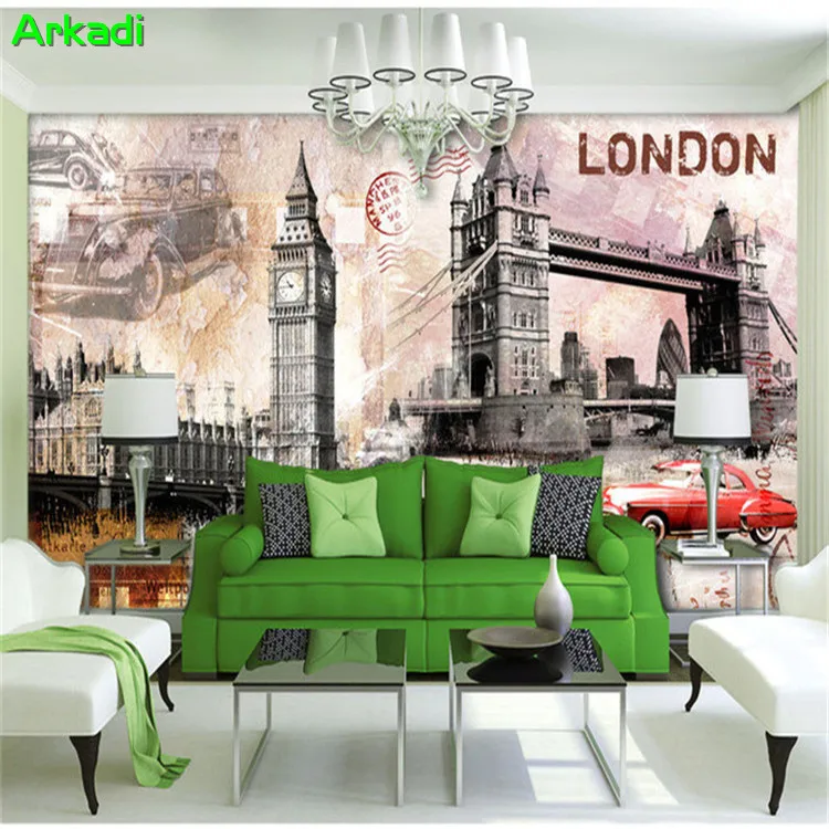 

3d Retro Vintage European Architecture Ben Tower Bridge Bar Tooling Wall Creative Wallpaper Personalized Graffiti KTV Fresco