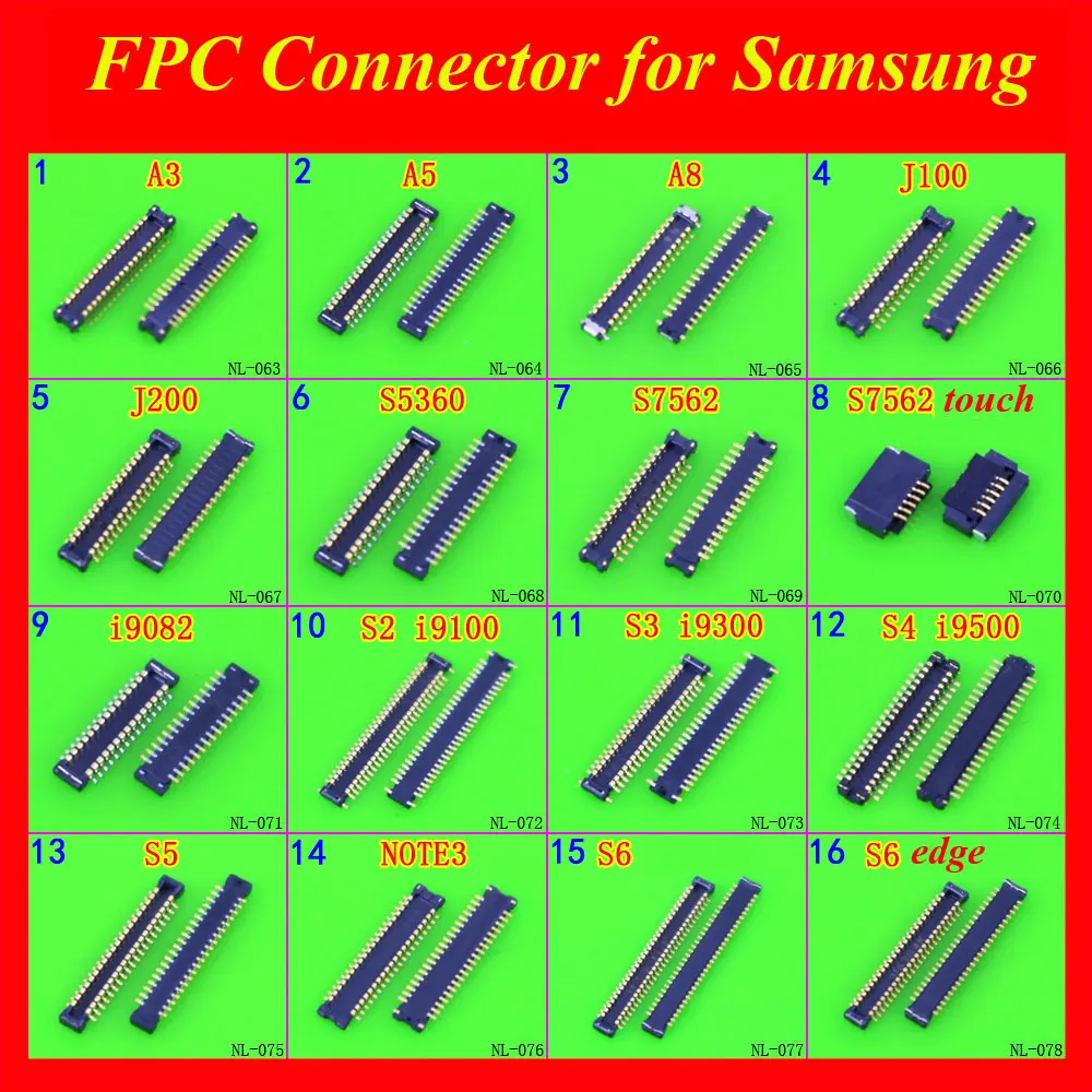 ChengHaoRan 16 Models LCD Display screen FPC Connector For Samsung Galaxy S2 S3 S4 S5 S6 S6 edge /Note 2 3 4 5 Flex cable