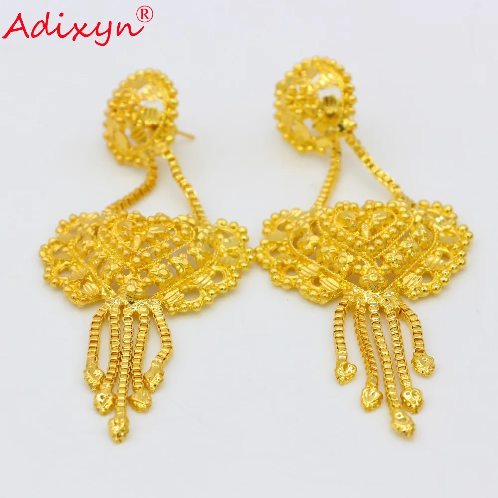 Adixyn Gold Color Heart Necklace/Pendant/Earrings India Jewelry Set  Luxury Arab African Wedding Party Gifts Free Box N12173