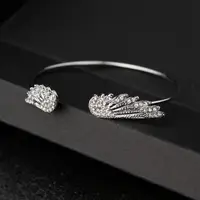 Wholesale Angel Wings Bracelet Adjustable Women Silver Cuff Feather Jewelry Gift Open Bracelet Silver Crystal Pulseira Feminina 5