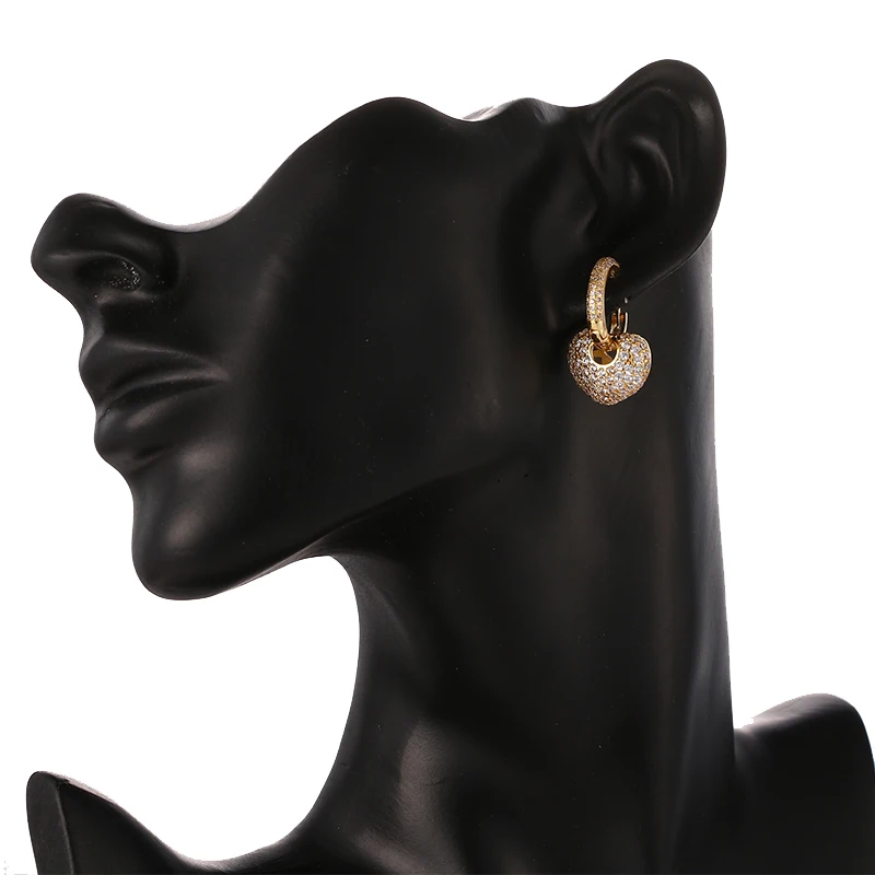 HIBRIDE Heart Hoop Earrings Micro Zircon Pave Gold-color Women Trendy Jewelry Brincos Bridal Gifts E-388