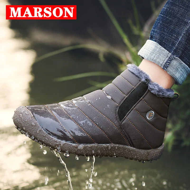 

MARSON Men Winter Shoes Solid 4 Colors Men's Snow Boots Plush Inside Bottom Keep Warm Waterproof Ski Boots Plus Size 35 - 48