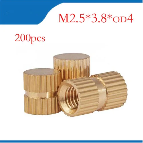 

200pcs M2.5 x 4mm x OD 3.8mm Injection Molding Brass Knurled Thread Inserts Nuts