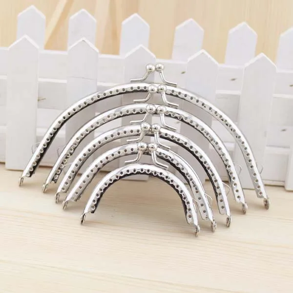 YY Silver semicircle Patchwork Handmade DIY Coin Purse 6.5 /8.5 /10.5/12 /15CM Purse Metal Frame Kiss Clasp 5pcs/lot