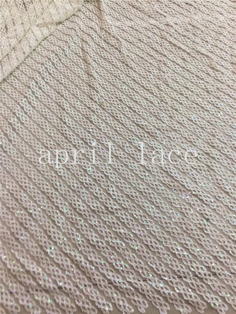 

5 yards D55# ivory shining stripe dobby sexy glued sparkle glitter mesh net tulle lace fabric for sawing /evening dress