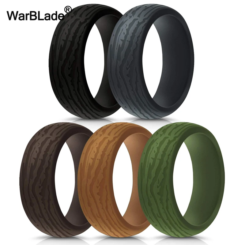 WarBLade New Men Bark pattern Silicone Rings Food Grade FDA Silicone Finger Rings Hypoallergenic Flexible Sports Rubber Bands