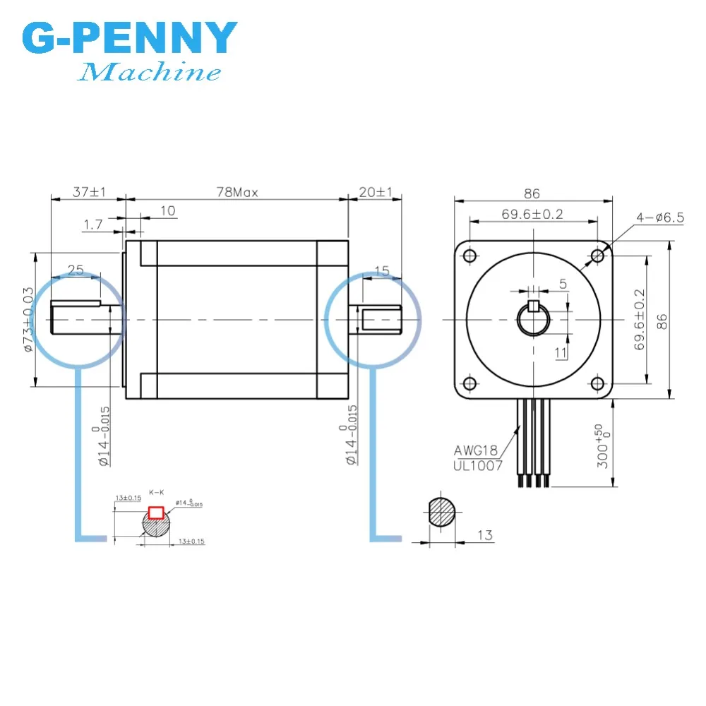 G-PENNY NEMA 34 CNC stepper motor 86x80mm dual shaft  5.5A 4.6Nm D=14mm 1.8 deg. For CNC wood working machine