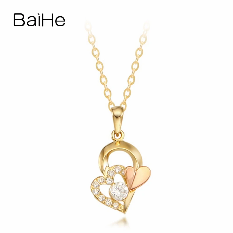 

BAIHE Solid 18K Yellow Rose Gold 0.20ct H/SI Natural Diamond Heart Necklace Women Wedding Fine Jewelry Жүрек алқа Gjerdan me zem