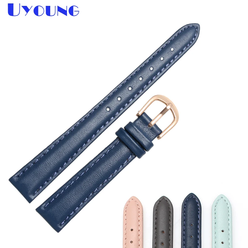 Cowhide wristband bracelet 14mm 16mm 18mm 20mm soft watch band simple watch strap womens Cowhide wristband blue color