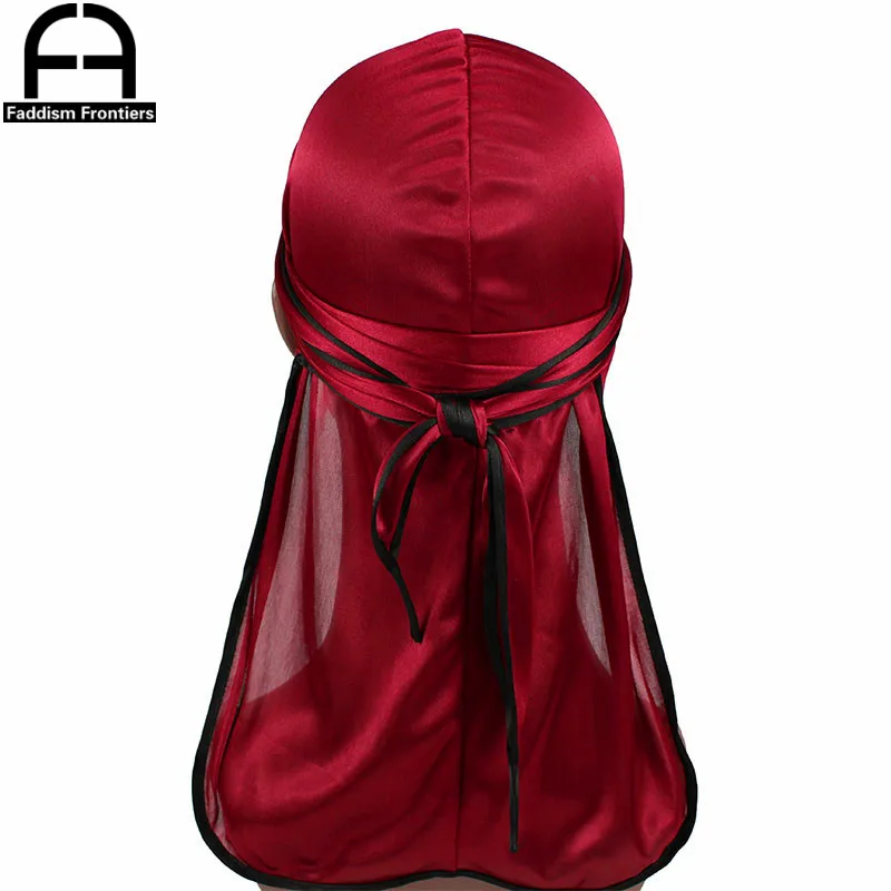 Nowe mody męska Satin Durags Biker nakrycia głowy czapka z czaszkami chustka mężczyźni Silky Durag Doo Rag Turban pałąk akcesoria do włosów